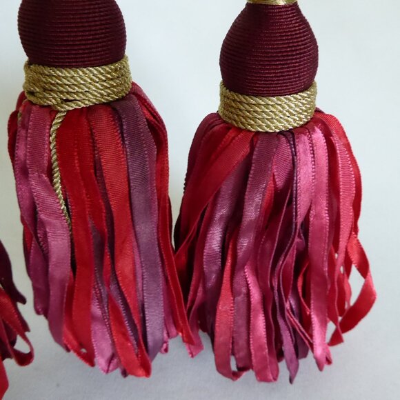 NEW 6.5” DECORATIVE ACCENT RED PURPLE BURGUNDY RIBBON TASSEL SET OF 3 - Picture 7 of 8
